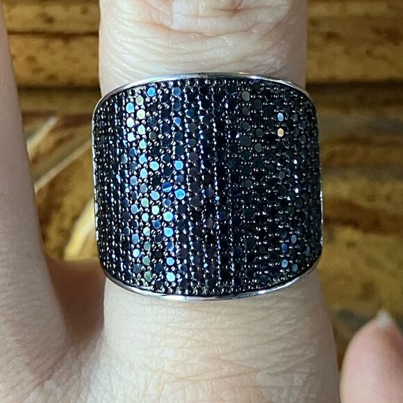Natural Black Spinel Sterling Silver Ring Size 8 - Picture 1 of 9